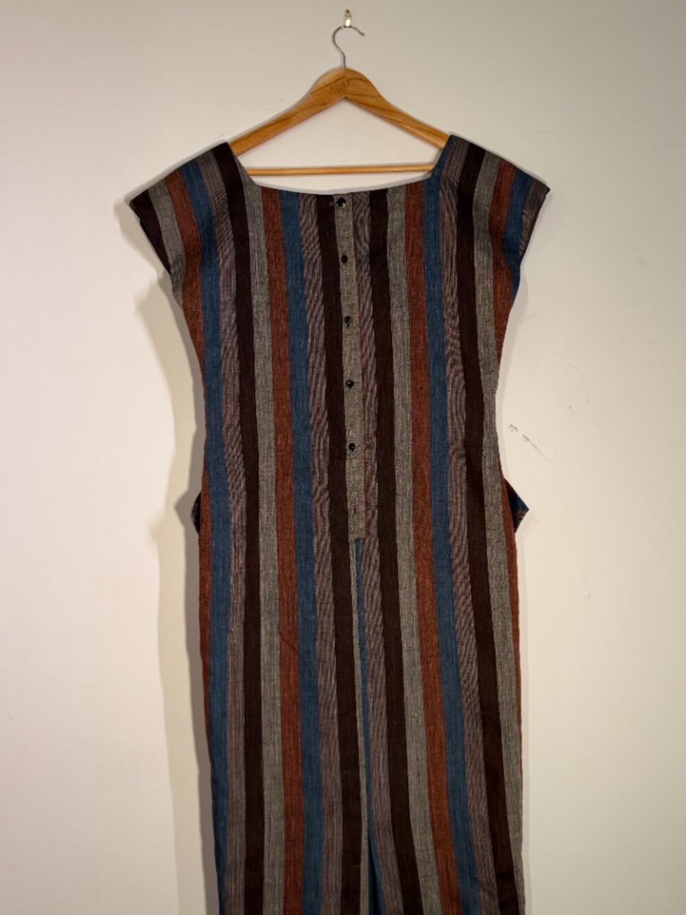 VTG 1980s Adjie Women's Woven Silk Stripe Pinafore Dress